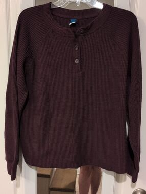 Old Navy Plum Waffle-Knit Henley Sweatshirt